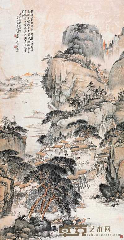 钱松嵒 1942年作 岩边野肆 立轴 181.5×94cm